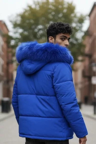 Geaca barbati groasa de iarna, imblanita albastra 2333